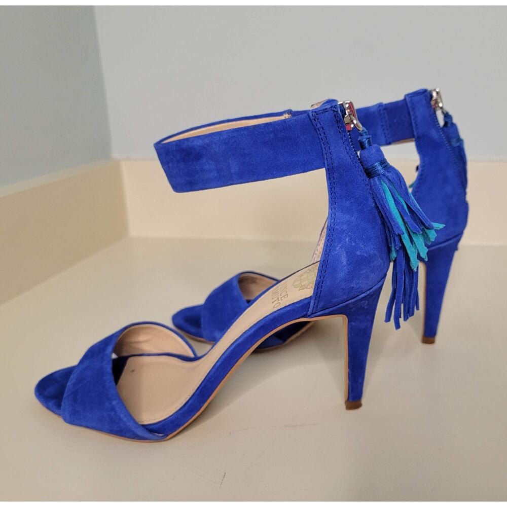 Vince Camuto Blue Suede High Heels with Tassel Back Zipper